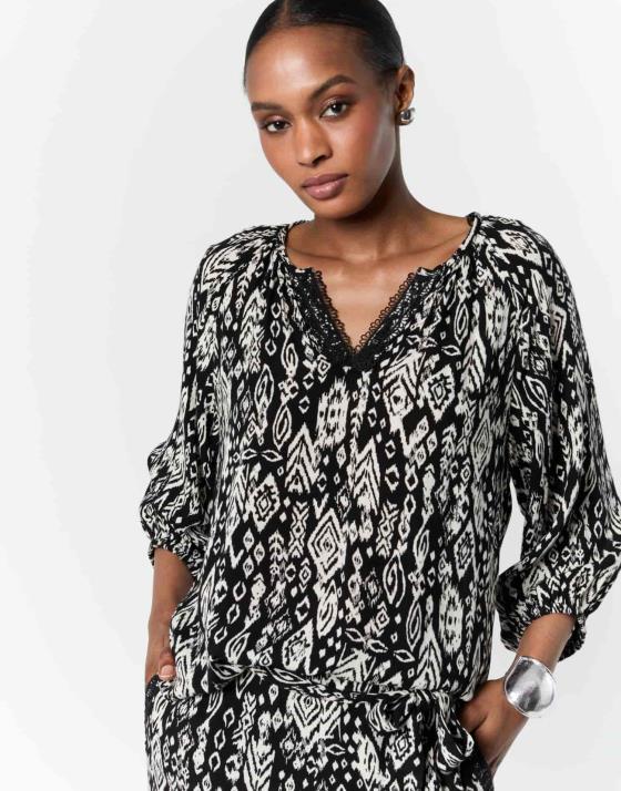 Blouse manches 3/4 imprimé graphique