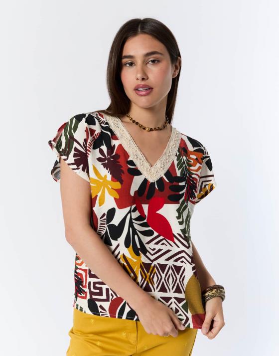 Blouse manches courtes imprimé graphique