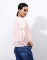 Gilet manches 3/4 en dentelle uni