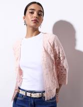 Gilet manches 3/4 en dentelle uni