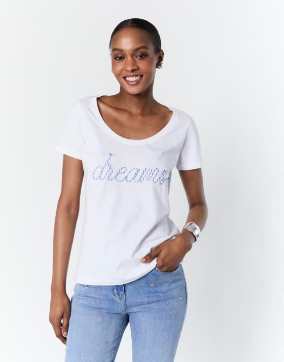 T-Shirt manches courtes 100% coton uni décoré