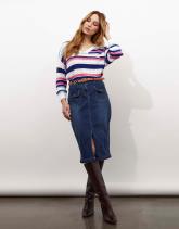 Jupe midi crayon en denim unie