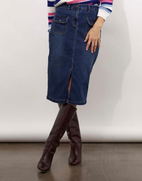 Jupe midi crayon en denim unie