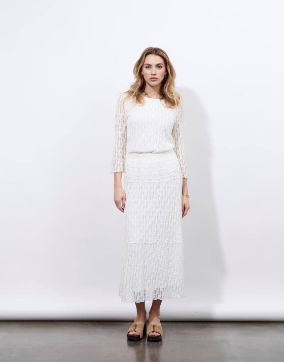 Jupe longue à volants en dentelle unie