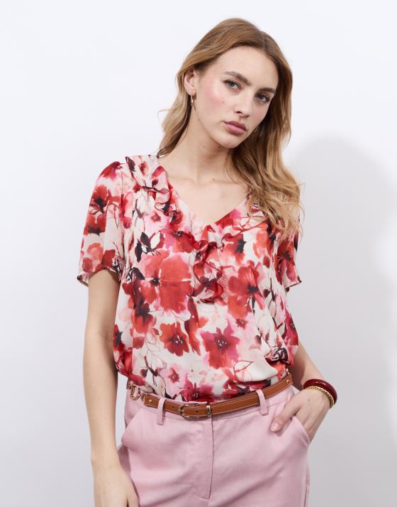 Blouse manches courtes imprimé à fleurs