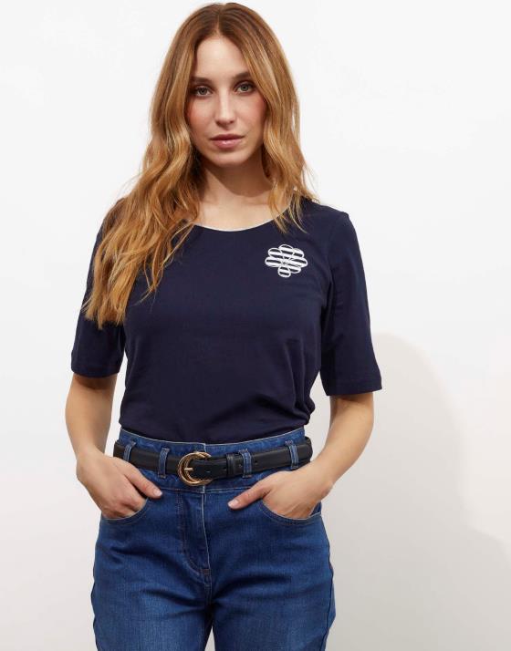 T-Shirt manches coude uni décoré