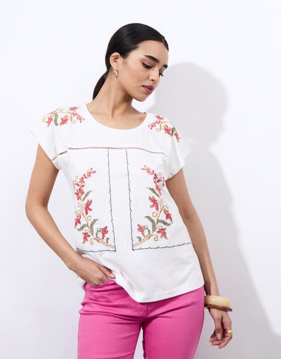 T-Shirt manches courtes 100% coton uni décoré