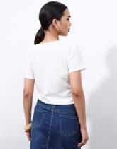 T-Shirt manches coude 100% coton uni décoré