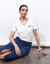 T-Shirt manches coude 100% coton uni décoré