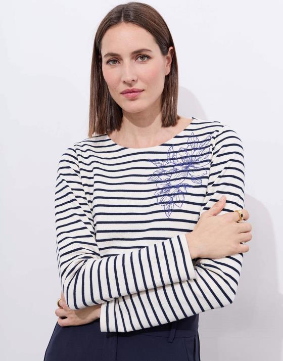 Tee-shirt marinière manches longues en mélange coton rayé