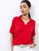 Top manches courtes en mélange coton uni