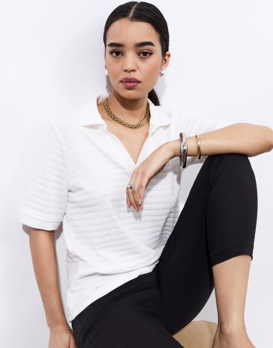 Top manches courtes en mélange coton uni