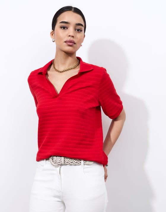 Top manches courtes en mélange coton uni