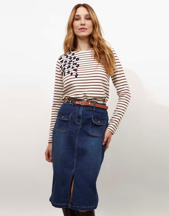 Tee-shirt marinière manches longues en mélange coton rayée