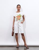 T-Shirt manches courtes 100% coton imprimé à fleurs