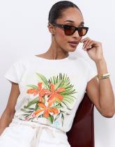T-Shirt manches courtes 100% coton imprimé à fleurs