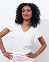 Top manches papillon en mélange coton uni