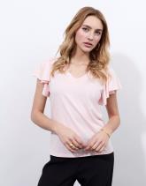 Top manches papillon en mélange coton uni