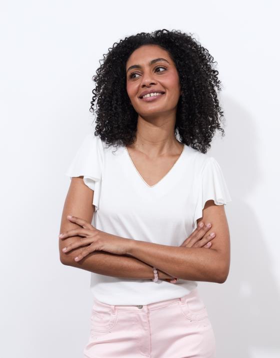 Top manches papillon en mélange coton uni