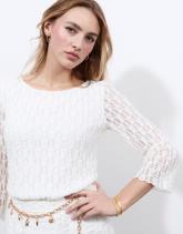 Top manches courtes en dentelle uni