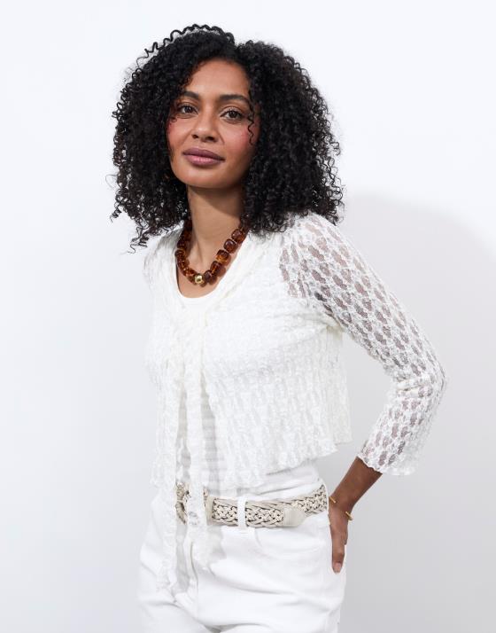 Boléro manches longues en dentelle uni