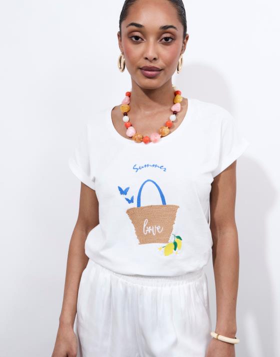 T-Shirt manches courtes 100% coton uni décoré