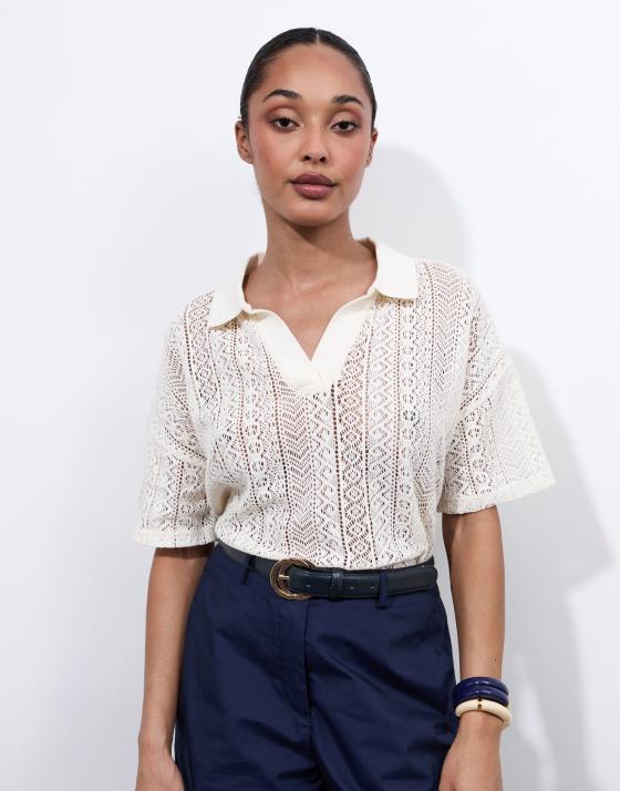 Top manches courtes en mélange coton uni