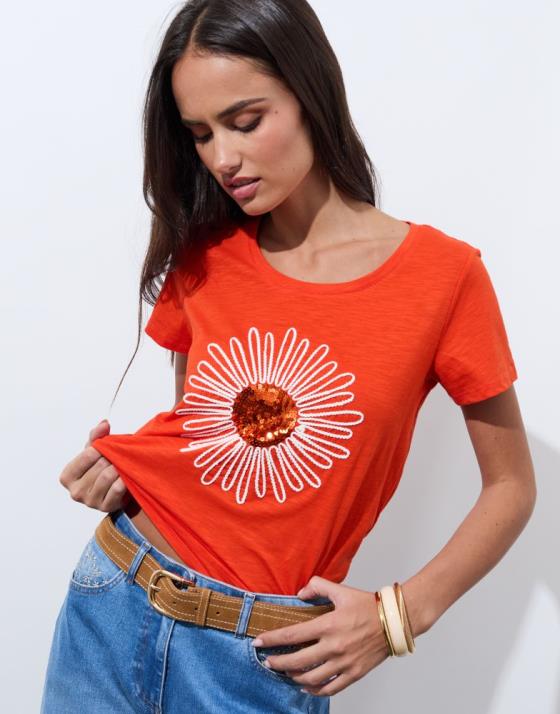 T-Shirt manches courtes 100% coton uni décoré