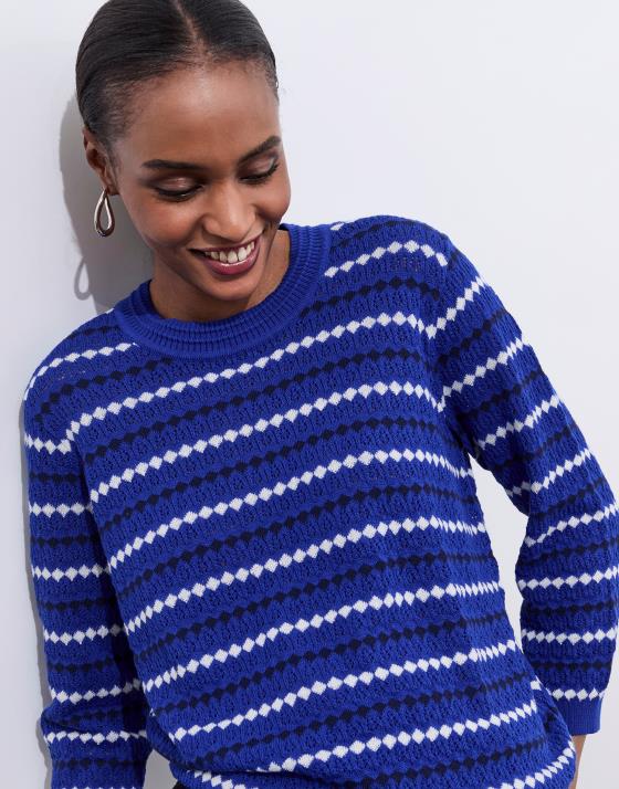 Pull fin en mélange coton rayé