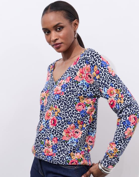 Pull fin imprimé à fleurs
