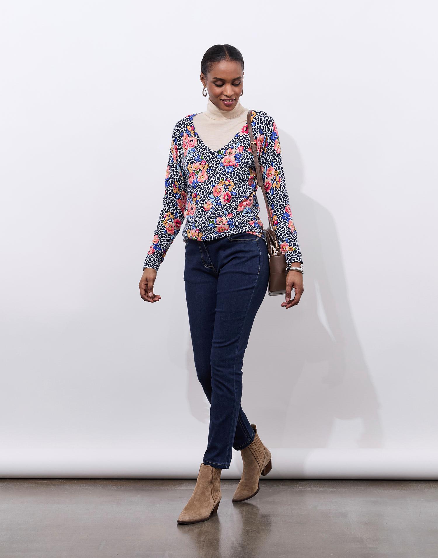 Pull fin imprimé à fleurs