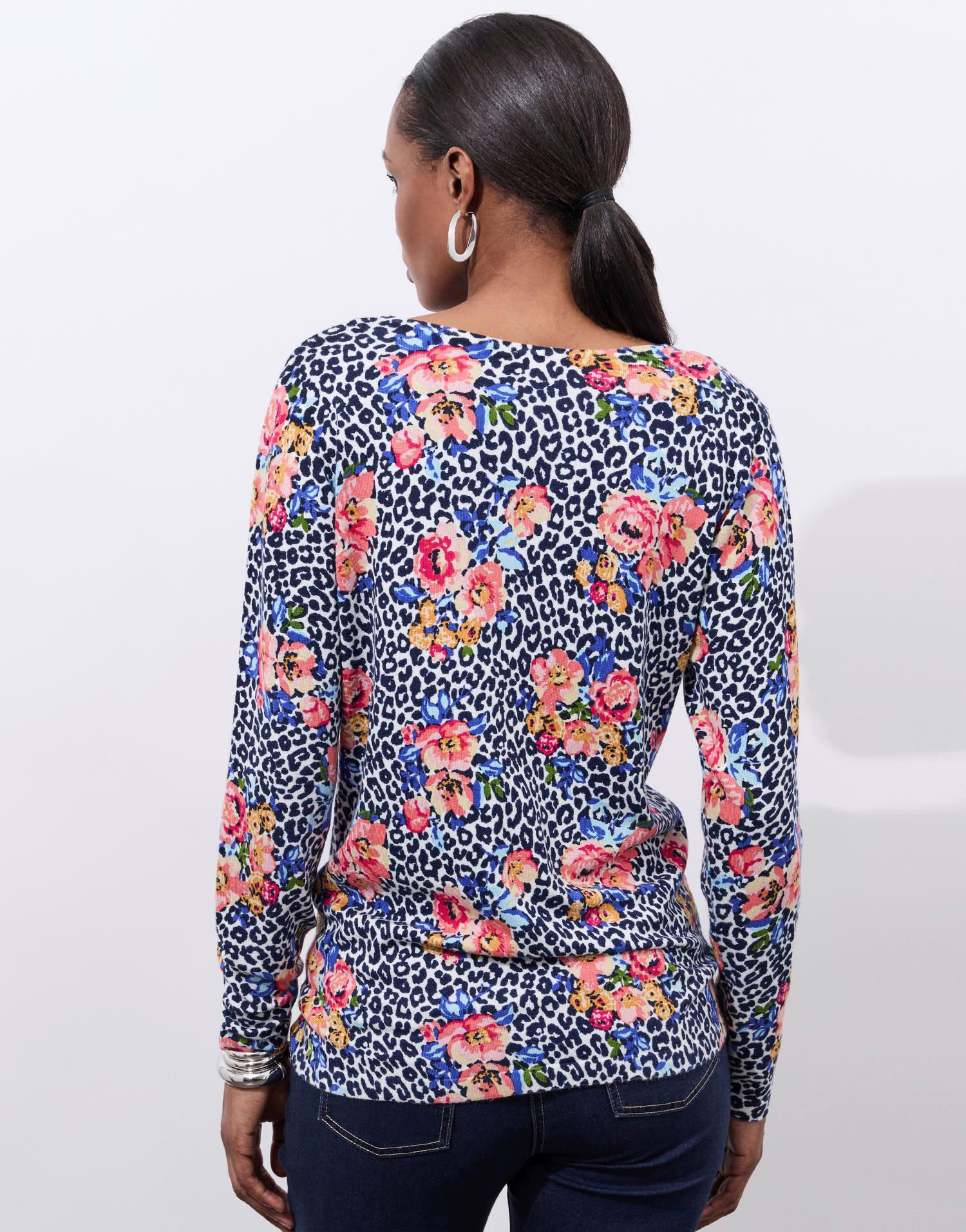 Pull fin imprimé à fleurs
