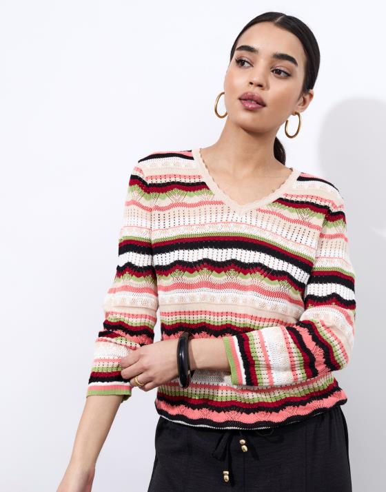 Pull fin en mélange coton rayé