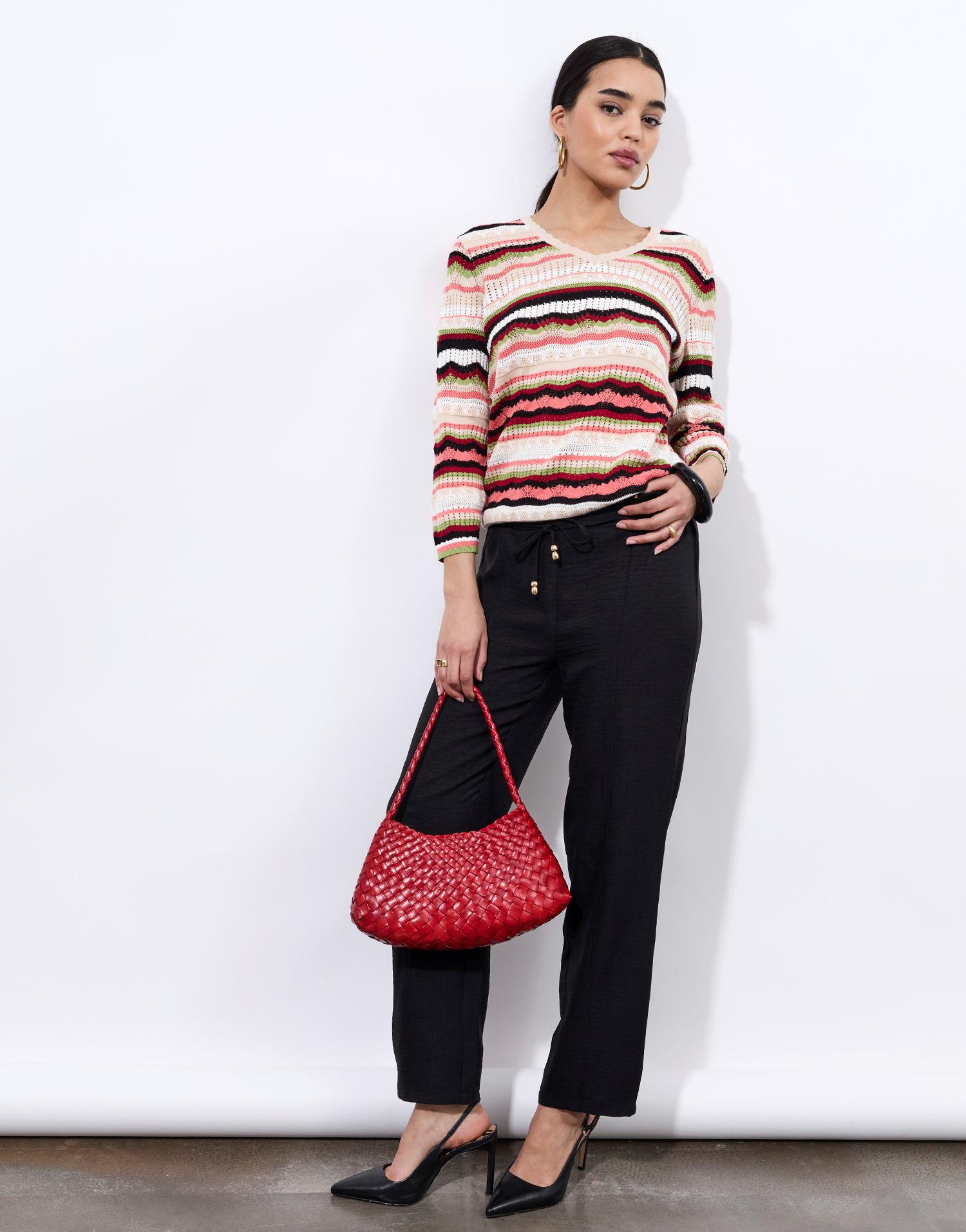 Pull fin en mélange coton rayé