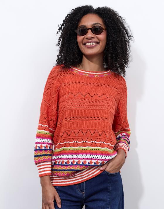 Pull fin en mélange coton rayé