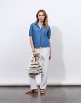 Sac shopping à fines rayures