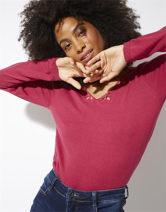 Pull fin court en mélange coton uni
