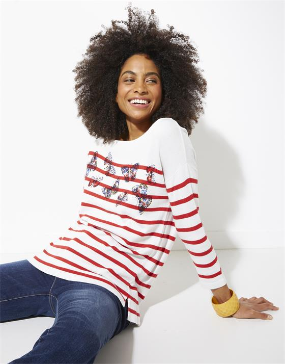 Pull fin court en mélange coton imprimé