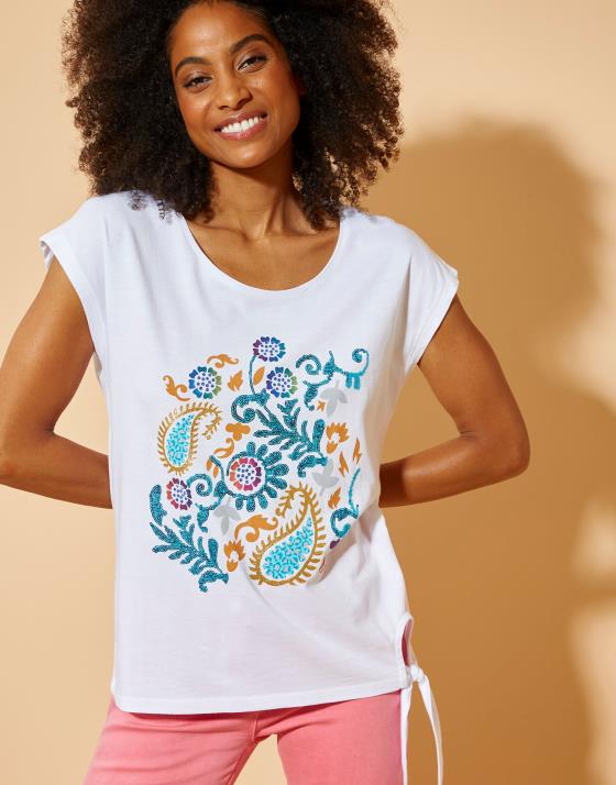 T-shirt femme coloris clair Anne rébus – La femme, la reine, la légende